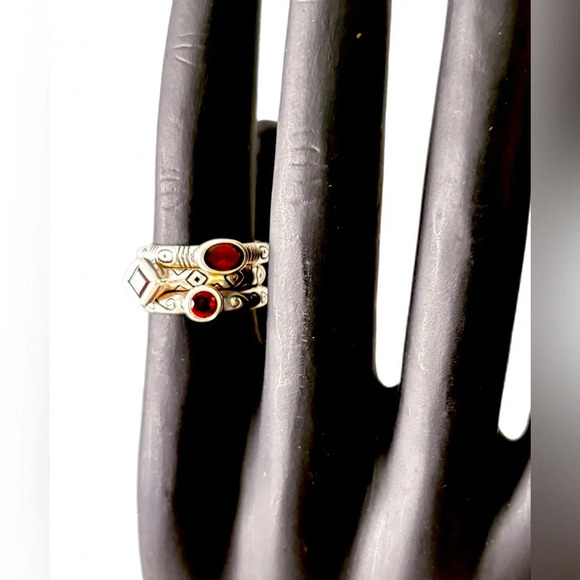 Brighton Sterling Silver and Garnet Stackable 3 rings Sterling SilverSize 6 - Picture 1 of 8